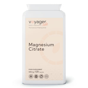 Voyager Magnesium Citrate supplement packaging on a white background